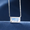 925 Sterling Silver Women Rectangle Pendant Rainbow Real Genuine Moonstone Necklace