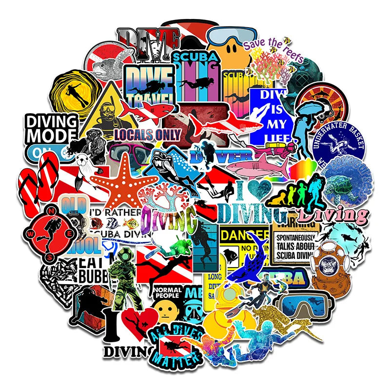 61Pcs Extreme Sports Diving Outdoor Graffiti Stickers for Travel Bag Laptop Bottle Phone Waterproof Custom Label