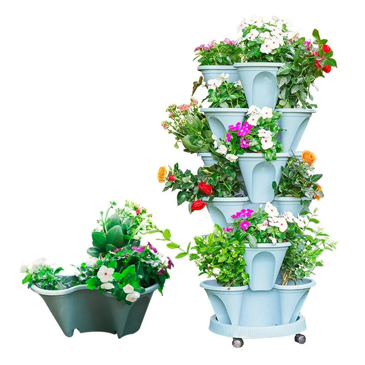 5 Tier Gardening Tower Vertical Planter Stackable Planter Vertical Garden for Growing Herbs Flowers Strawberries Vegetables