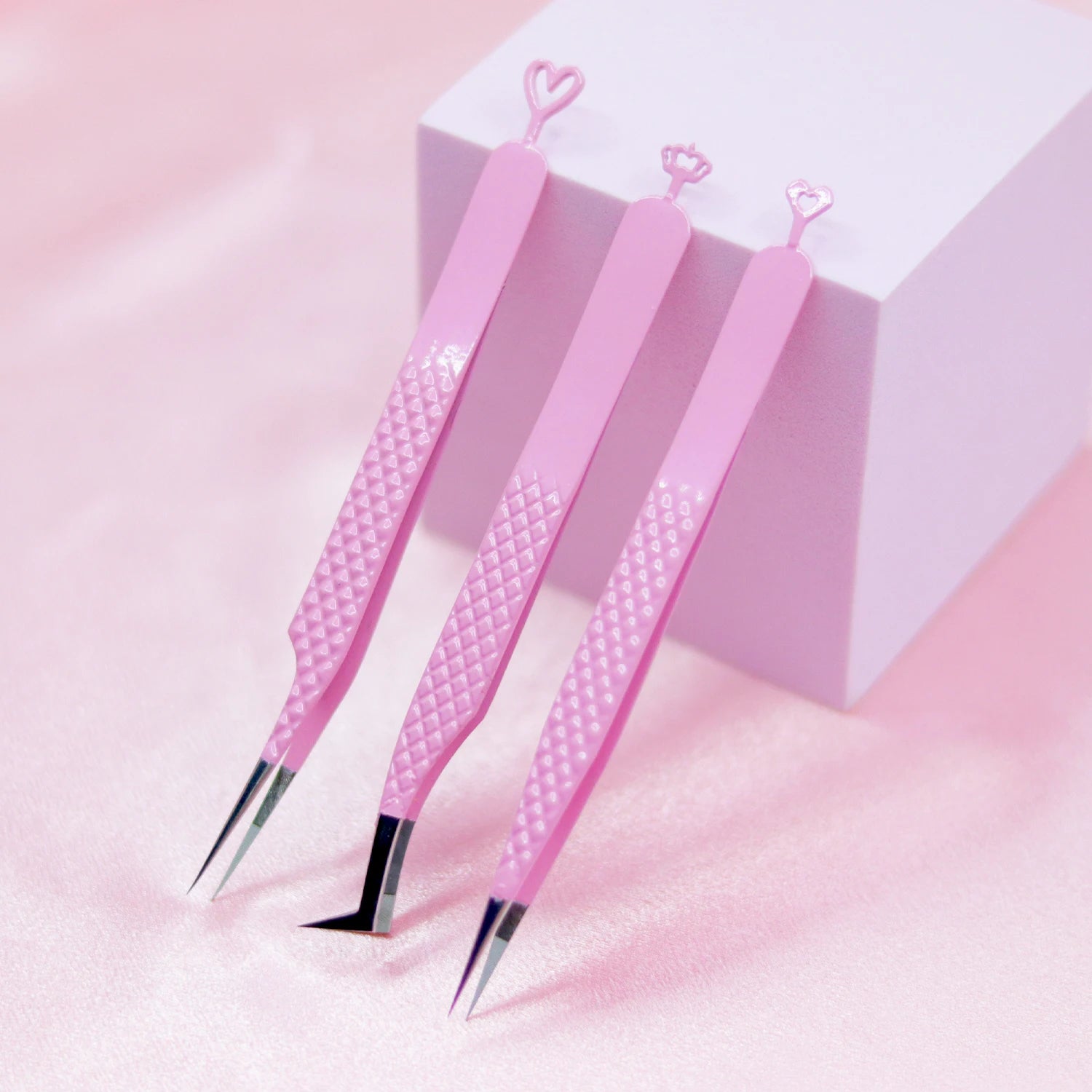 Stainless Steel 45 90 Degree Diamond Fiber Grip Eyelash Tweezers Custom Logo Lash Extension Fiber Tip Tweezers