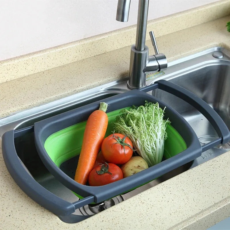 2025 Manual Mode Multipurpose Plastic Foldable Drain Basket Fruit Rice and Vegetable Washing Basket Retractable Fruit Rack