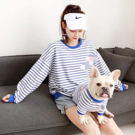 Fashion 100% Cotton Human Striped Sweatshirt Matching Dog Outfit Sets