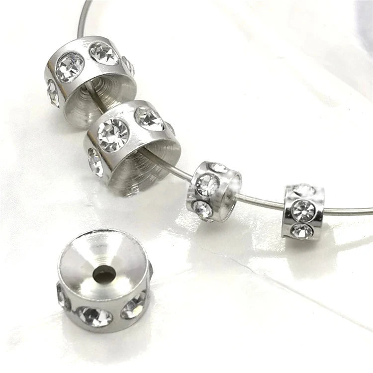 100pcs/bag Stainless Steel Three Dimensional Spacer Beads Big Hole Micro Pave Tube Spacer Beads  for Bracelet DIY Jewelry Making