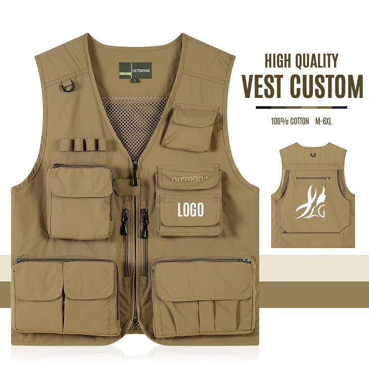 2024 Men's Outdoor Multi Pockets Cargo Vest Waistcoat Fishing Vest Climbing Hiking Photography Camping Volunteer Vest
