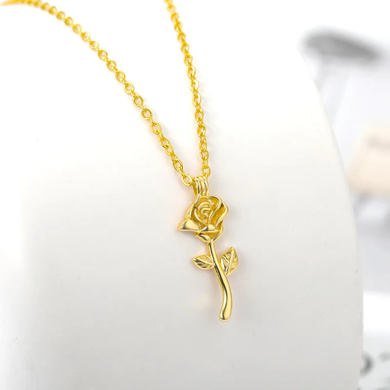 Wholesale 18K Gold Minimalist  Stainless Steel Chain Copper Rose Flower Pendant Necklace