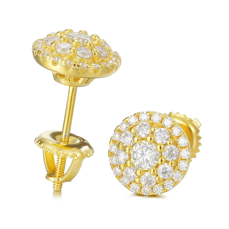 Wholesale Hip Hop Jewelry VVS Moissanite White Gold Plated 925 Sterling Silver Mens Screw Back Stud Earrings