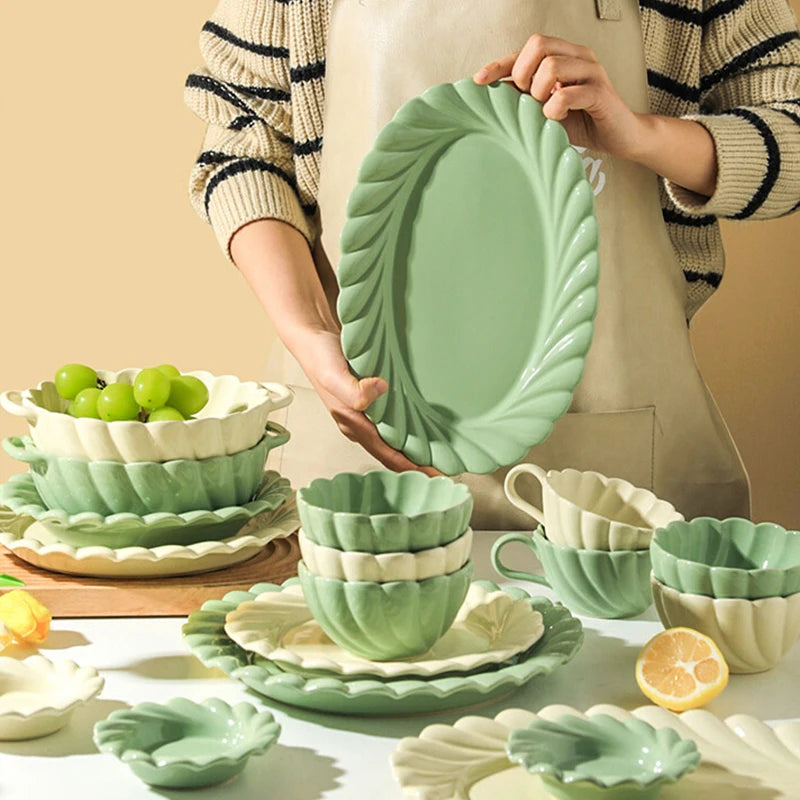 Wholesale High Quality Vintage Style Ceramic Dinnerware Sets Brown Plate Mug Spoon Bowl Porcelain Dining Dinner Set Tableware