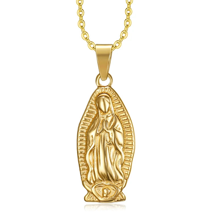 Olivia 33mm Guadalupe Religious Gold Plated Virgin Mary Necklace Prayer Christian Virgin Mary Pendant Necklace