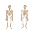 Personality Jewelry Gold Plated Crystal Skull Dangle Earrings Rhinestone Skull Pendant Earrings for Party