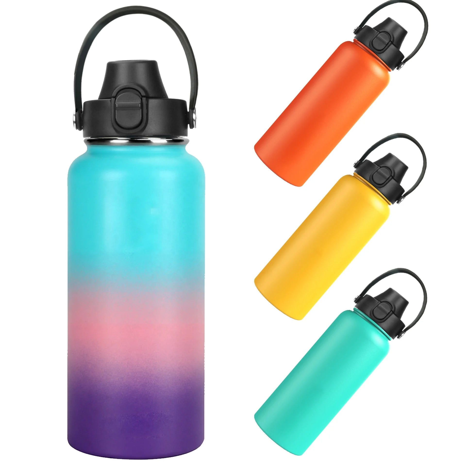 Custom Logo 304 Stainless Steel 32oz 40oz 64oz Double Walled Insulated Wide Mouth Hot Water Bottle Camp Vacuum Flask Flex Straw