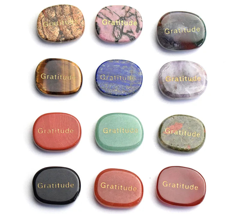 Engraved Inspirational Word Stones Flat Pebbles Healing Crystals Gemstone Positive Gratitude Words Worry Palm Pocket Stones