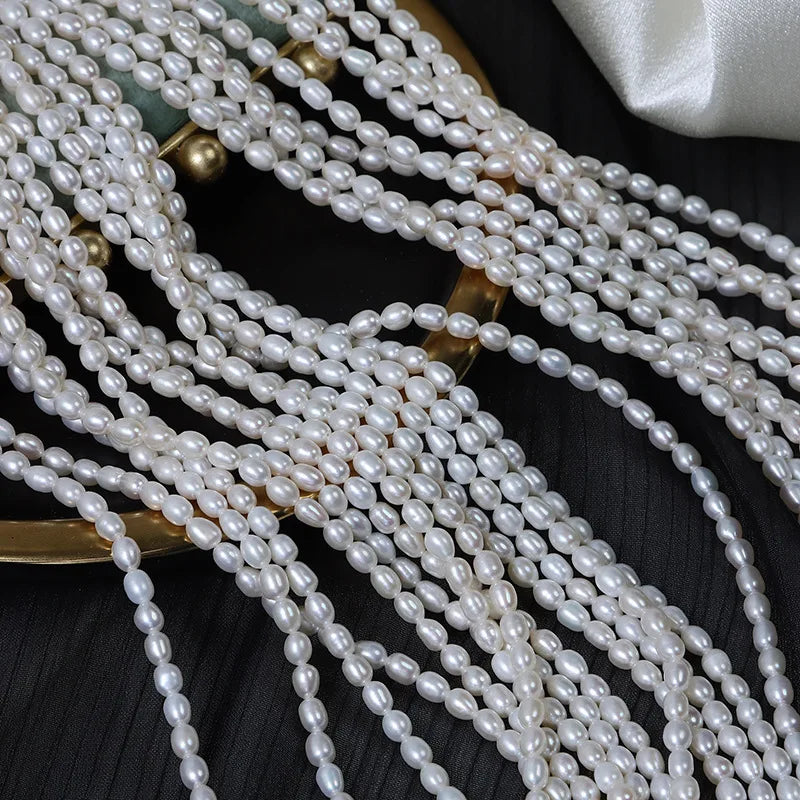 wholesale 3.5-4mm natural fresh water pearl rice shaped pearl loose bead DIY jewelry material
