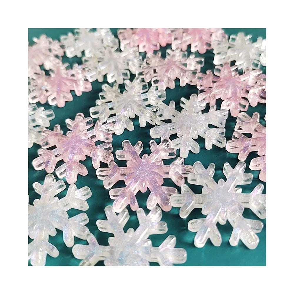 Sweet 100 Pcs Clear Glitter Snowflake Resin Cabochons New Christmas Theme DIY Jewelry Making Supplies Nohole Beads Charms Craft
