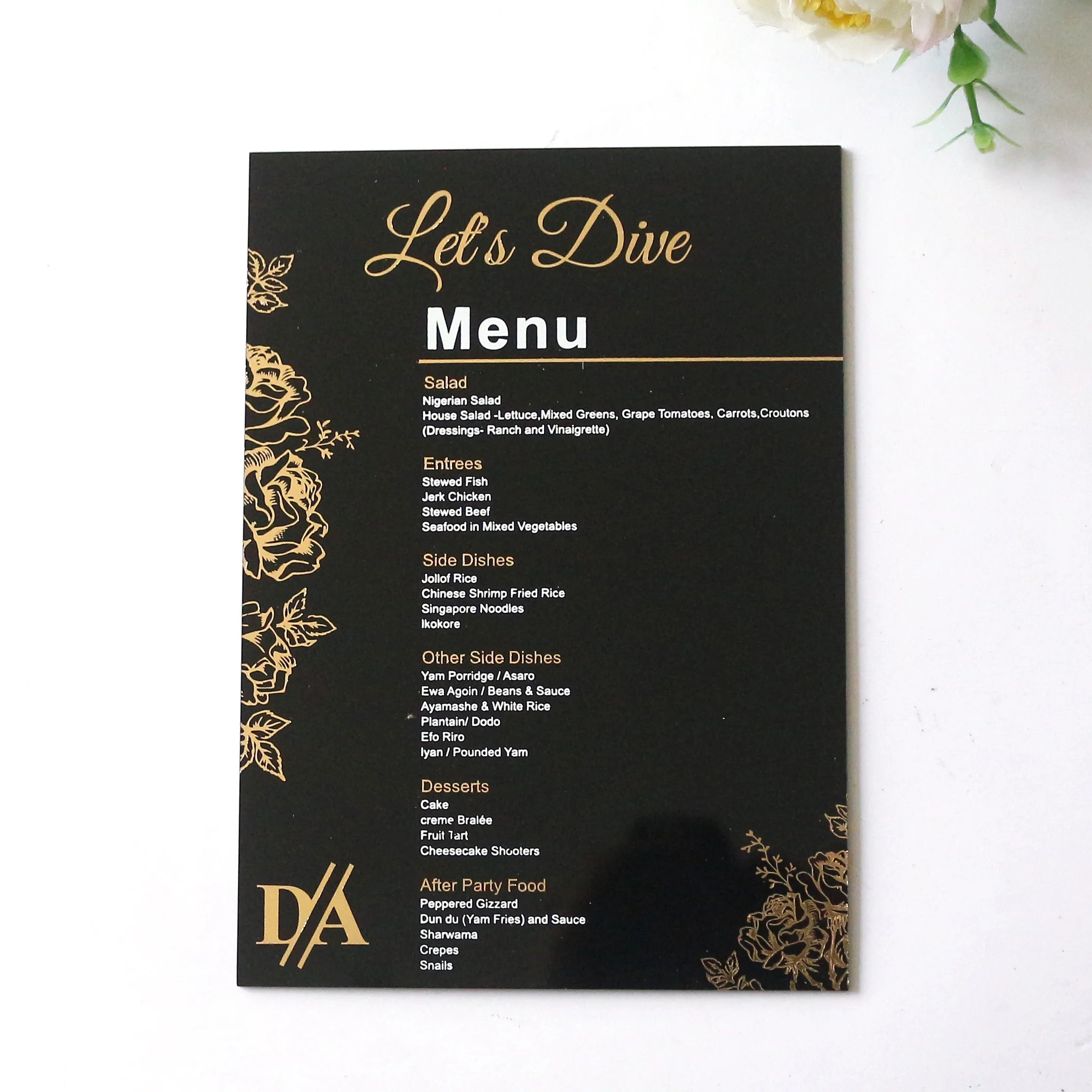 Custom Design Elegant Style Black Acrylic Gold Foiling Menu Card Wedding Acrylic Invitation Cards With Envelopes