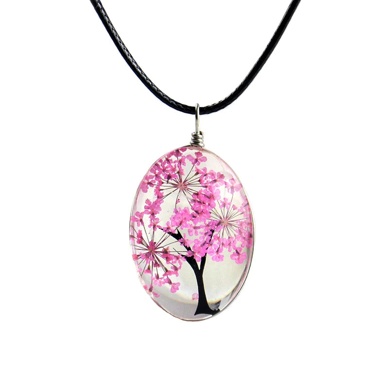 Diy Handmade Glass Time Gemstone Jewelry Fashion Plant Dried Flower Pendant Starry Star Tree of Life Necklace Gifts for Women