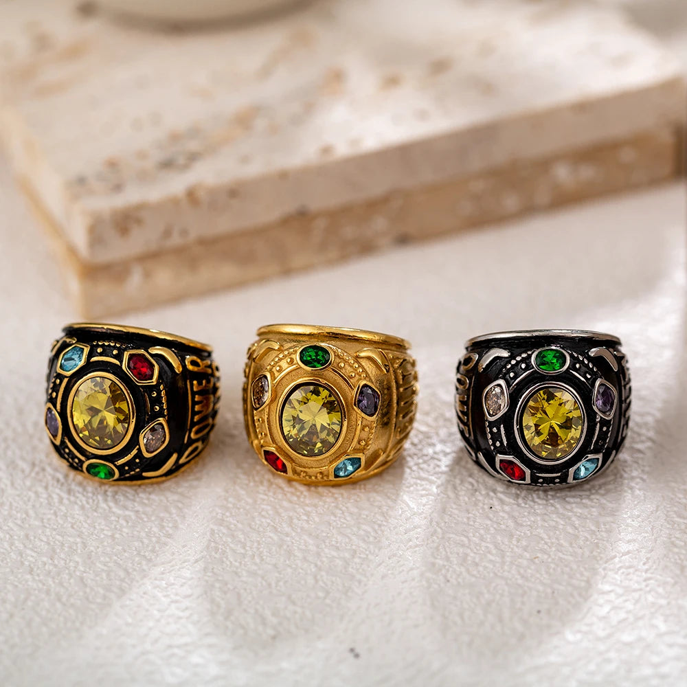 Newest Man Jewelry Colorful Cubic Zircon Man Ring Titanium Gold Ring Jewelry Birthday Gift for Boyfriend