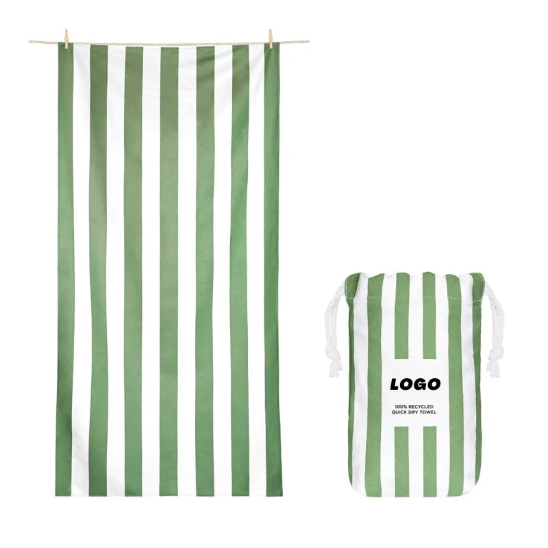 Eco-friendly Custom Size Logo Sand Free Quick Dry Striped Microfiber Beach Towel for Adults