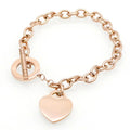 Wholesale New Fashion T-Shaped Buckle Thick Chain Titanium Steel Heart Peach Pendant Bracelet Bangle