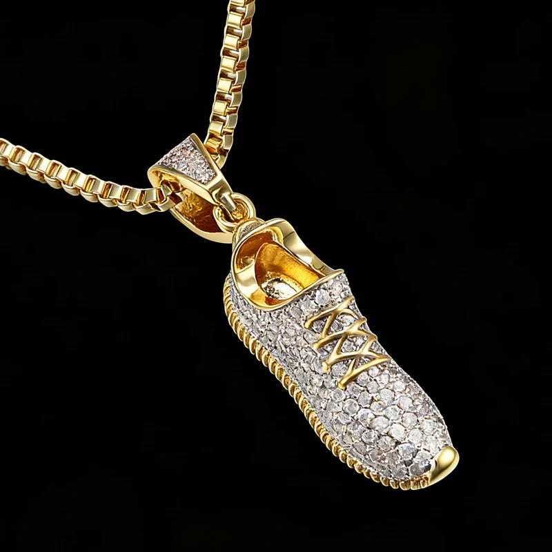 Bling Hip Hop Rapper Jewelry Iced Out Brass Cubic Zirconia Sneaker Pendant  for Loved Sporter