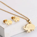 Fashion Stainless Steel 18k Gold Plated Elephant Charm Pendant Necklace and Earring Set for Women