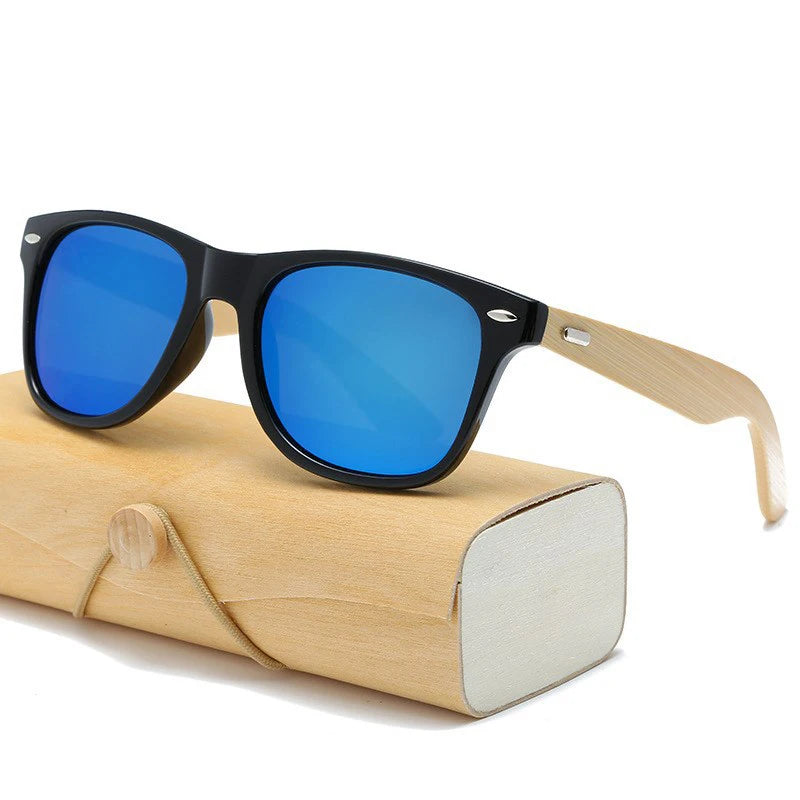 Environmental Protection Timber Products Wood Wholesale Square Custom Logo Unisex Retro Mirror Wooden Bamboo Sunglasses 2021