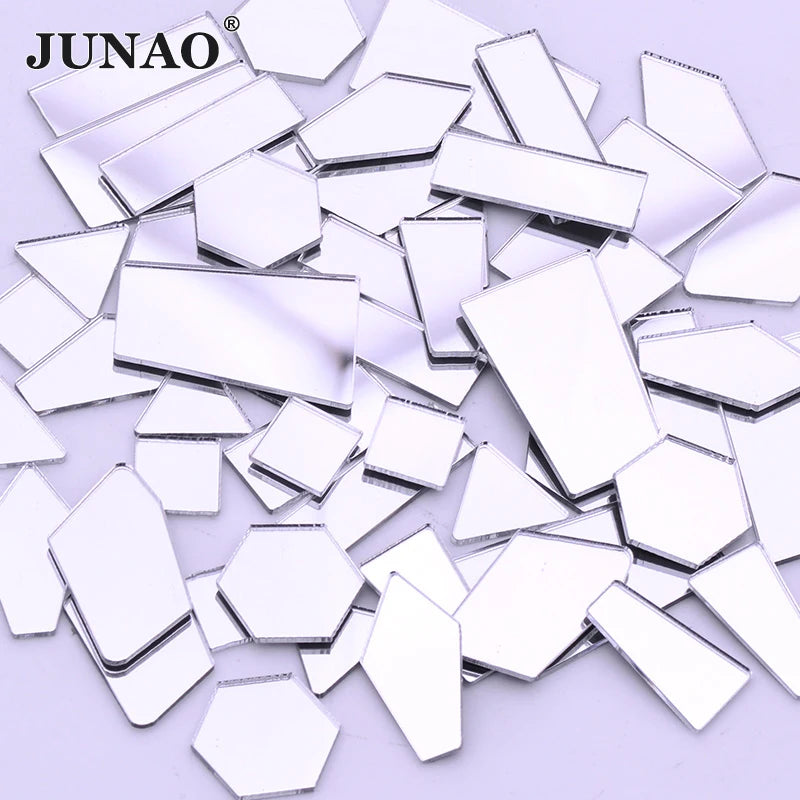 JUNAO Factory Hot Sale Mix Size Sil Ver Mirror Glue on Acrylic Rhinestone for Clothes Decoration