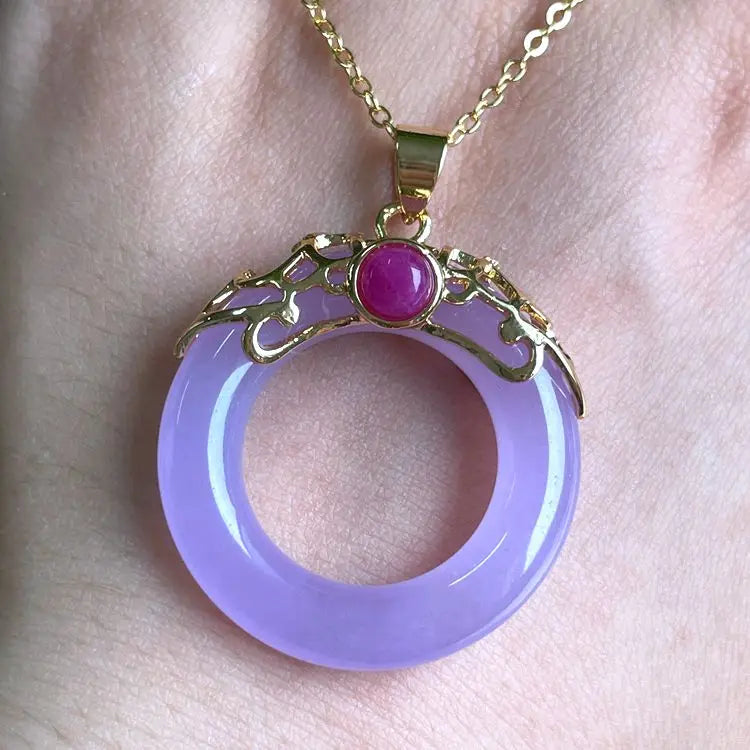 Lavender Jade butterfly Necklace Heart Buhhda Jewelry Necklace Sets for Women