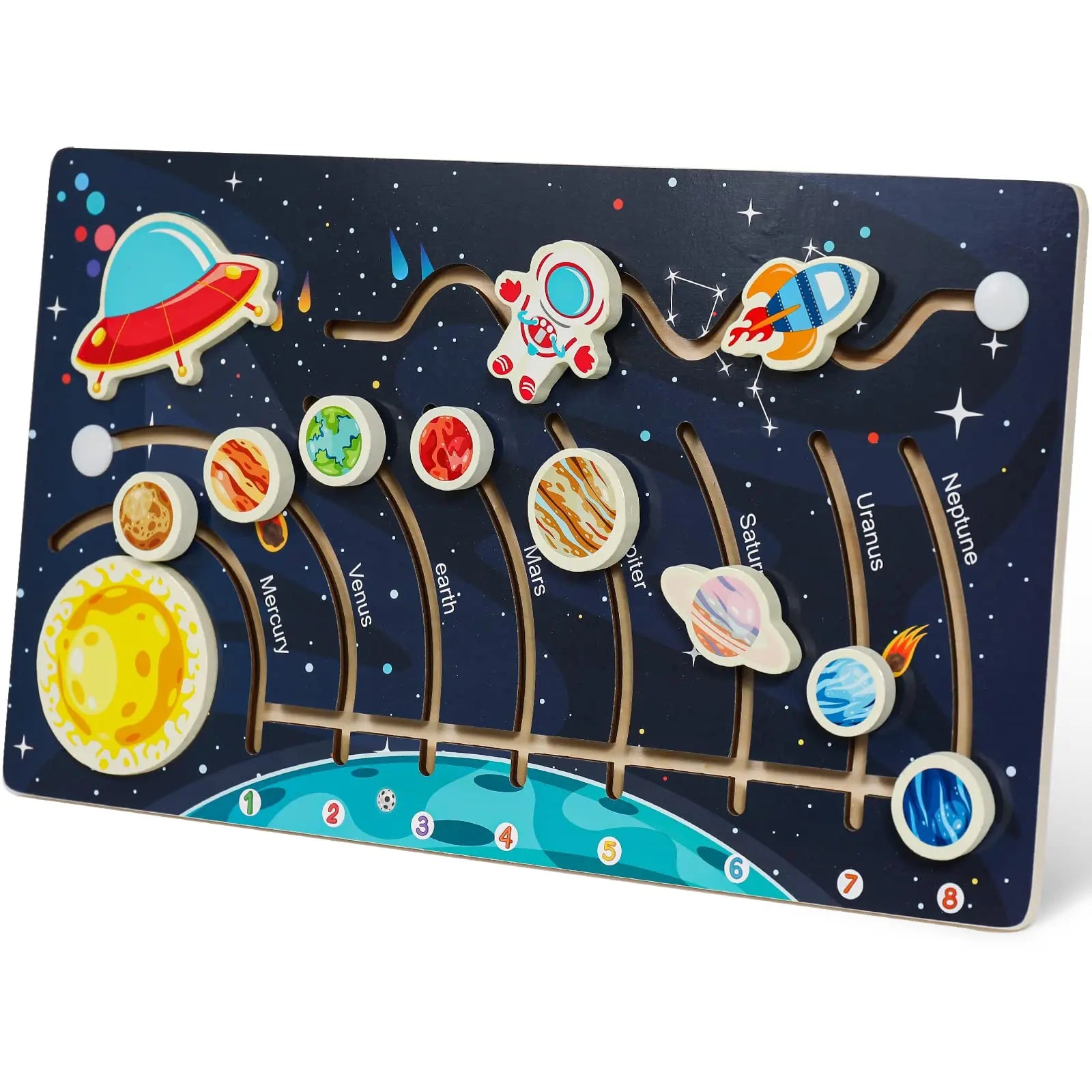 Movable Solar System Puzzle for Kids Wooden Space Toys Planets Toys for Kids Preschool Learning Activities