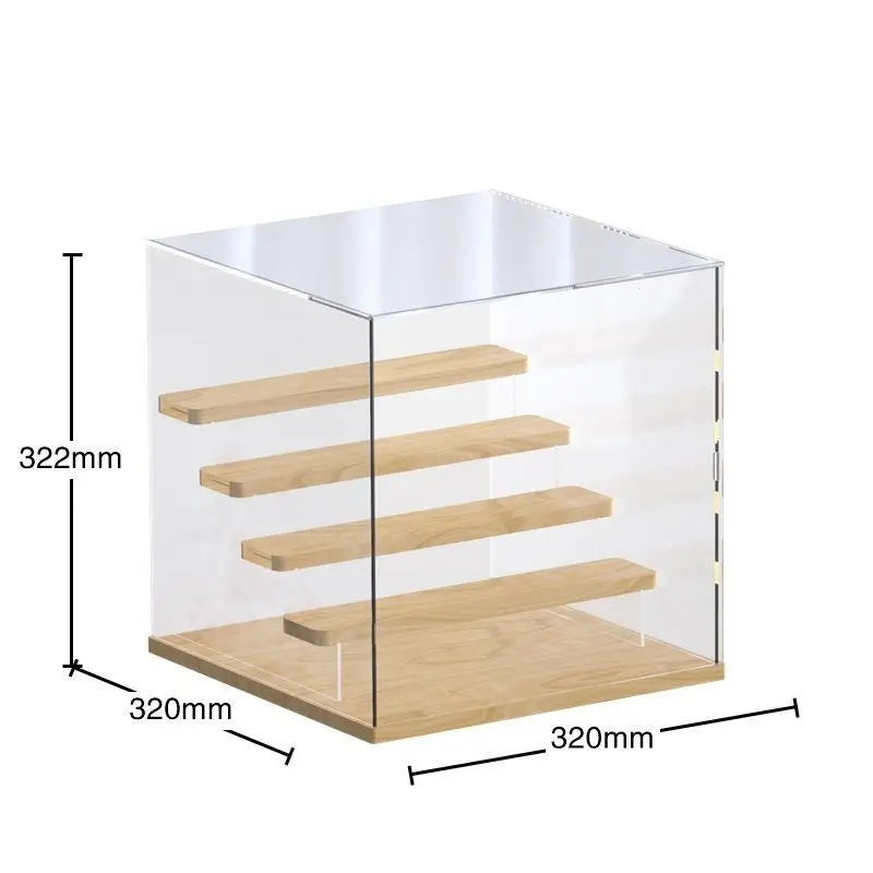 Multi-Layer Clear PS+Wooden Square Display Case Door Assembly Countertop Box Storage Cube Organizer Dustproof Protection