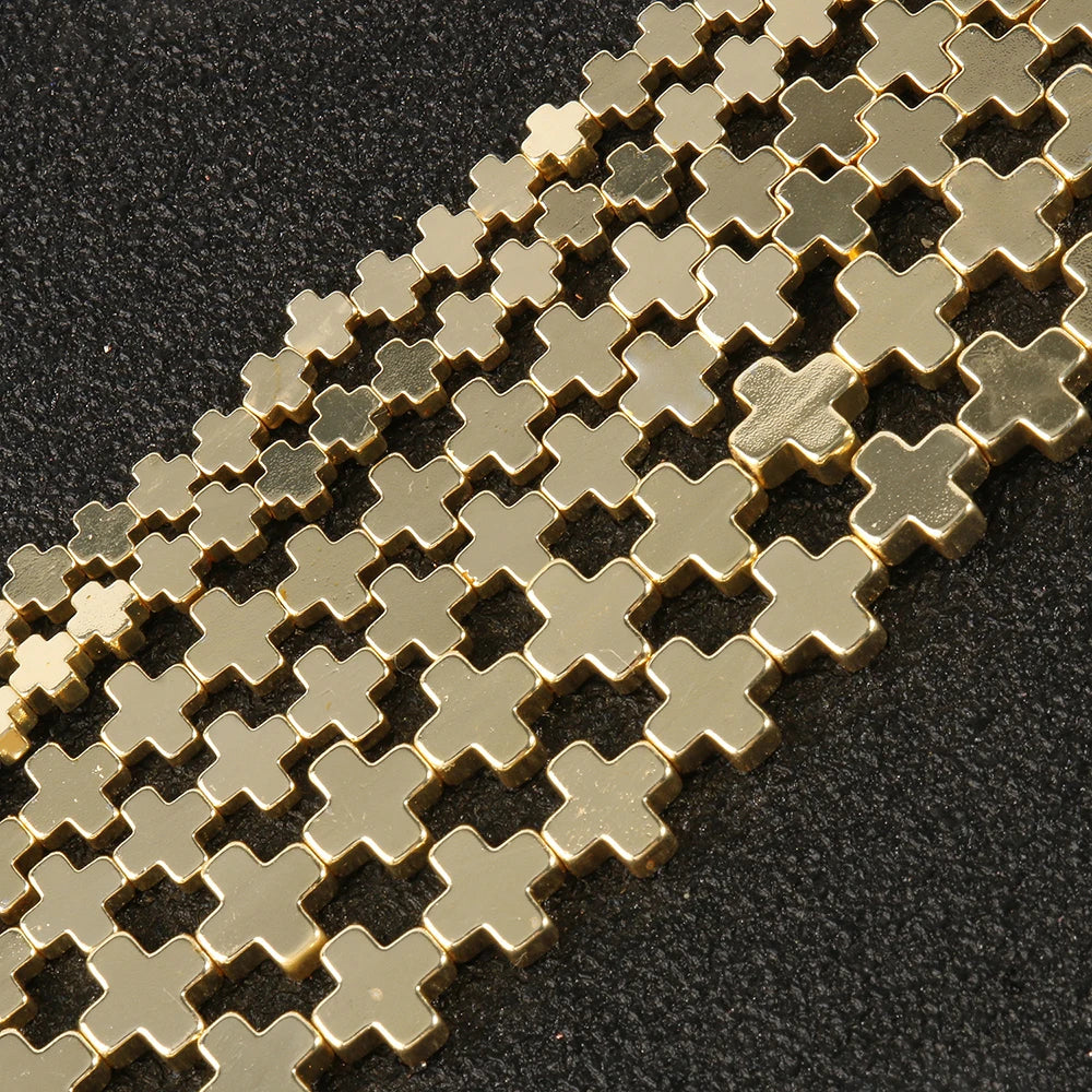 Natural Stone Semi Gemstone Hematite Beads 4/6/8mm 9K Gold Color Cross Shape Loose Beads for Jewelry Making DIY Necklace