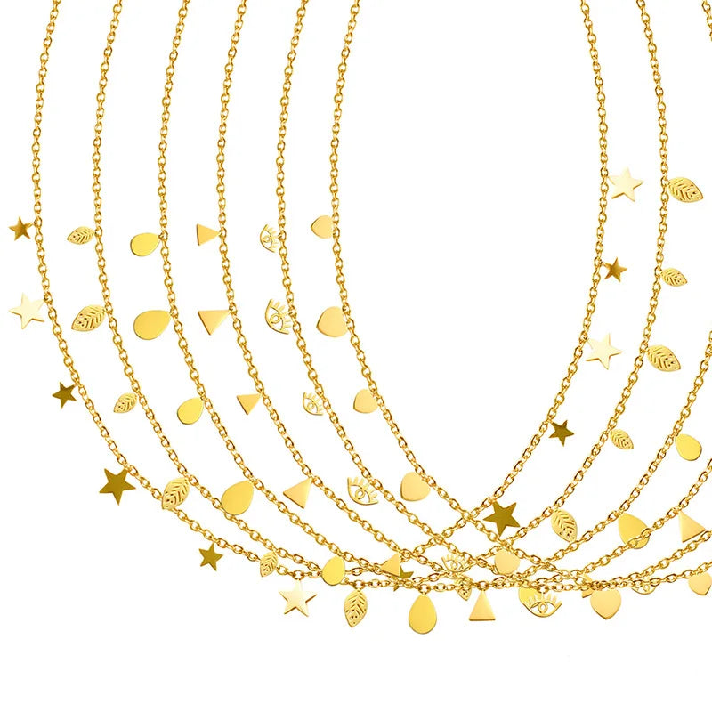 Fenny  18K Gold Plated Wholesale Waterproof Fashion Star Heart Dot Pendant Pave Choker Chain Stainless Steel Necklace for Women