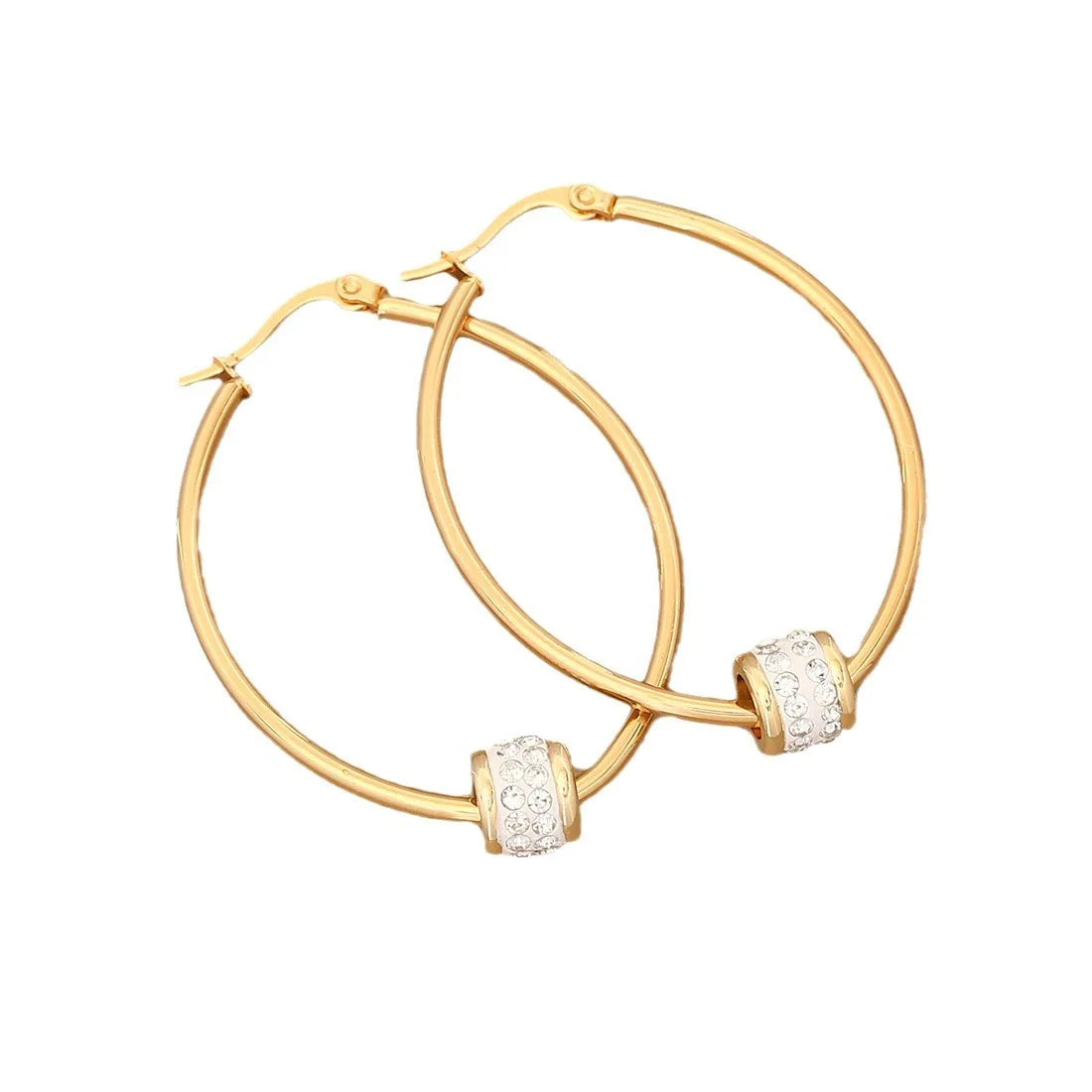 18K Gold Stainless Steel Big Round Simple Shape Drop Square Hoop Earrings With Solid Shiny CZ Stones Charm Hanging Earrings