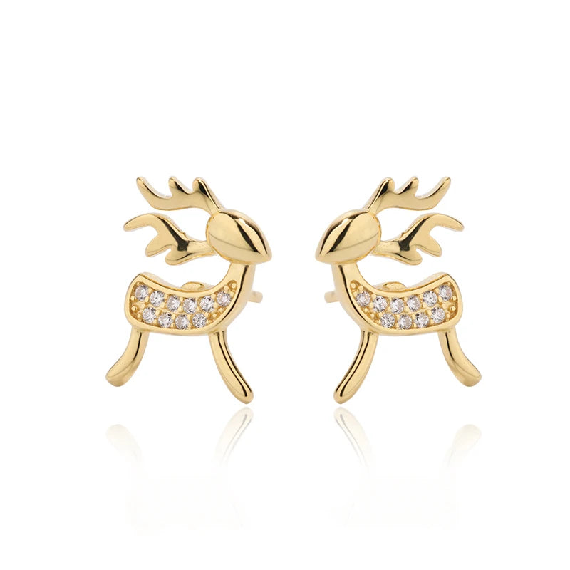 Fashion 925 Sterling Silver Christmas Deer 18k Gold Plated Cute Women's Earrings Factory Wholesale