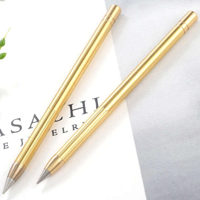 High End Free Sharpen Inkless Pencil Forever Papelaria Anodized Gold Eternal Pen Luxury Brass Everlasting Pencil