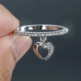 CAOSHI New Design Personalized Heart Pendant Rings for Girls Silver Gold Plated Teenager Finger Fashion Cute Rings Woman