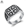 Engraved Unique Amulet Cross Ring Exquisite Stainless Steel Jewelry Ring Men