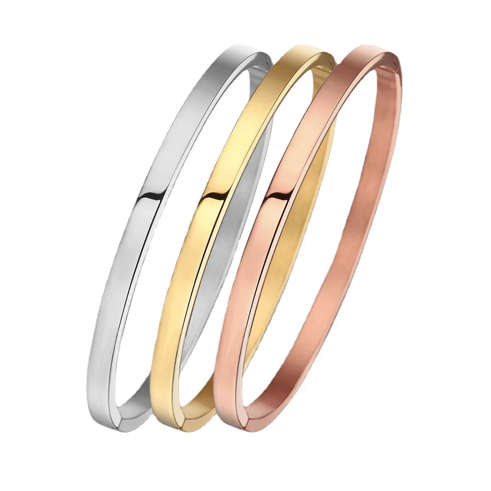 Beimai Customized Simple 18k Gold Plated Stainless Steel Women's Fashion Bangle Popular OEM Wedding Accessory
