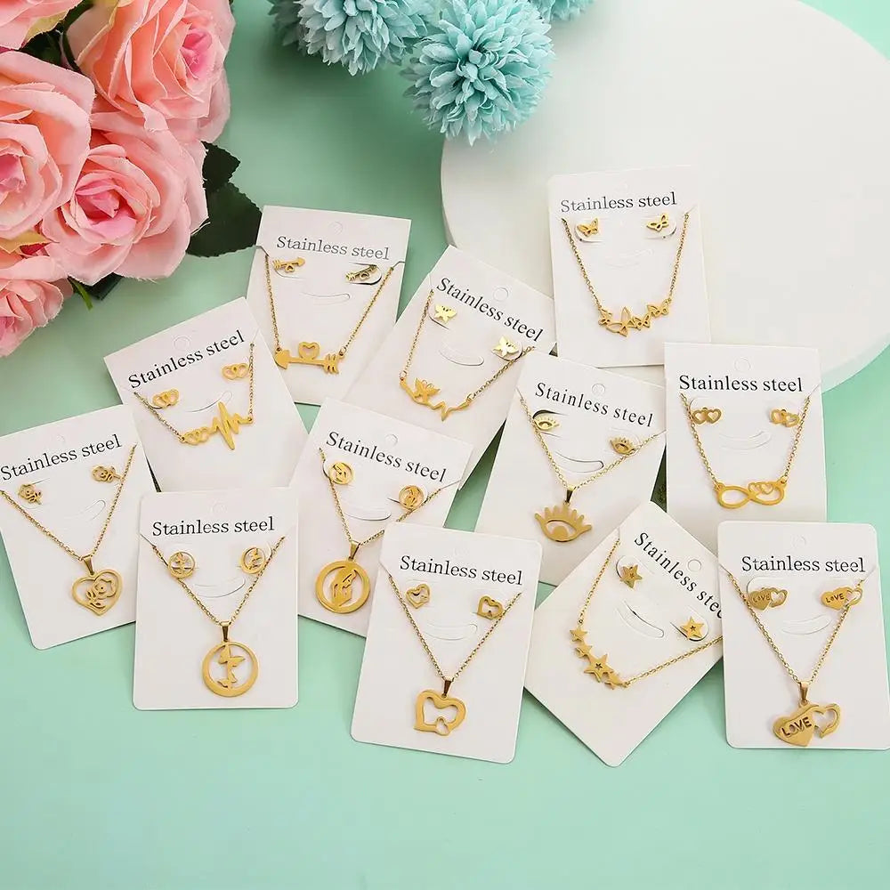Cheap Heart Animal Stainless Steel Pendant Ladies Gold Chain Necklace Necklace Earrings Jewelry Sets for Women Jewelry Gift