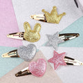 CN 6Pcs Wholesale Shiny Glitter Hairgrip Heart Star Snap BB Hair Clips for Kids