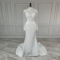 Real Photos High Quality Elegant Long Sleeves Appliques Lace High Neck Mermaid Satin Wedding Dress for Women Bridal Gown 15483
