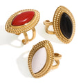 Retro Natural Stone Open Rings Stainless Steel Oval Eye Waterproof Ring Gold Plated Texture Agate Party Jewelry for Women