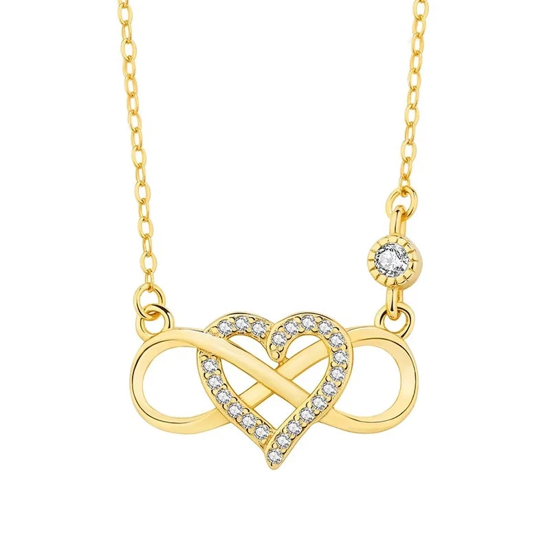 Ins Fashion 925 Sterling Silver Luxury Fine Jewelry Gold Plated Micro Pave CZ Infinity Love Heart Pendant Necklace for Women