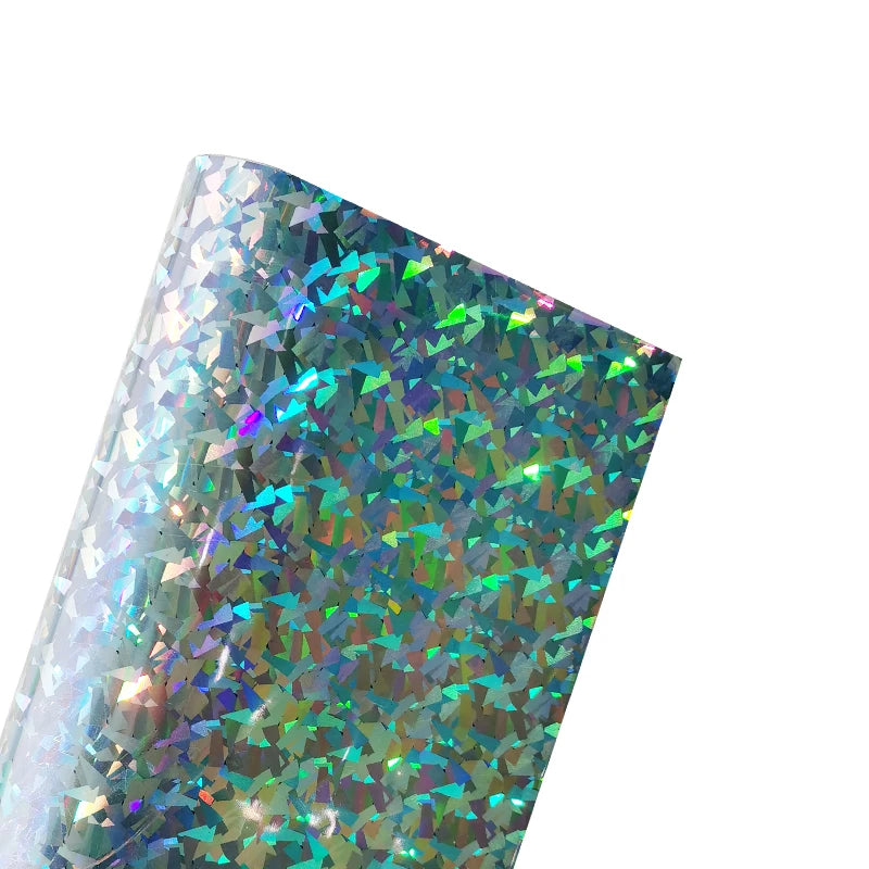 Wholesale 0.4mm Colorful Broken Glass Printed  Holographic Plastic for Sewing Related Creations Pvc Film