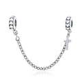 925 Sterling Silver Vintage Simple Cross Safety Chain Charm Fit Bracelet Necklace DIY Woman Jewelry Beads Accessories BSC362