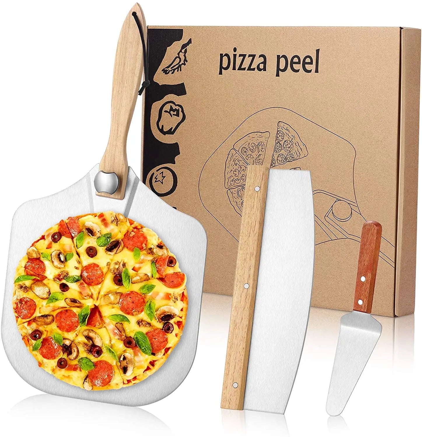 Household Baking Detachable Pizza Shovel Aluminum Metal Non Stick Pizza Peel Paddle Cutter With Foldable Handle