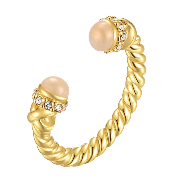 18K Gold Plated Brass Jewelry Twist Zircon Epoxy Open Adjustable Ring INS Accessories Rings R214139