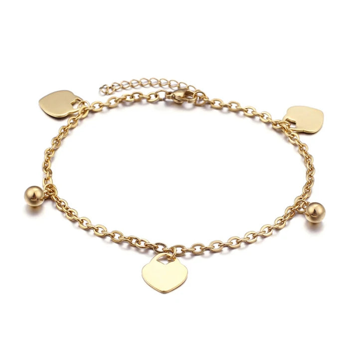 Simple Classic Trendy Fashion Women Foot Jewelry Accessories 18k Gold Plated Stainless Steel Adjustable Length Cute Tiny Anklet