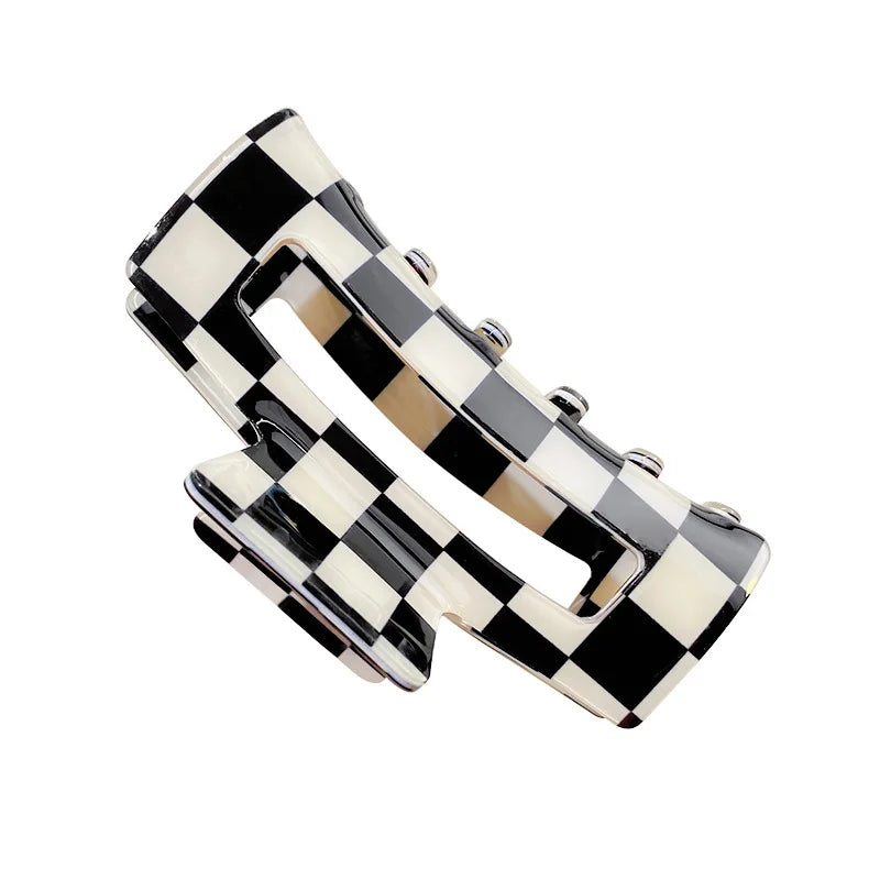 YHJ Wholesale Hair Claw Clips Different Sizes Checker Hair Claw Customize logo Eco-friendly Acetate Hair Claw