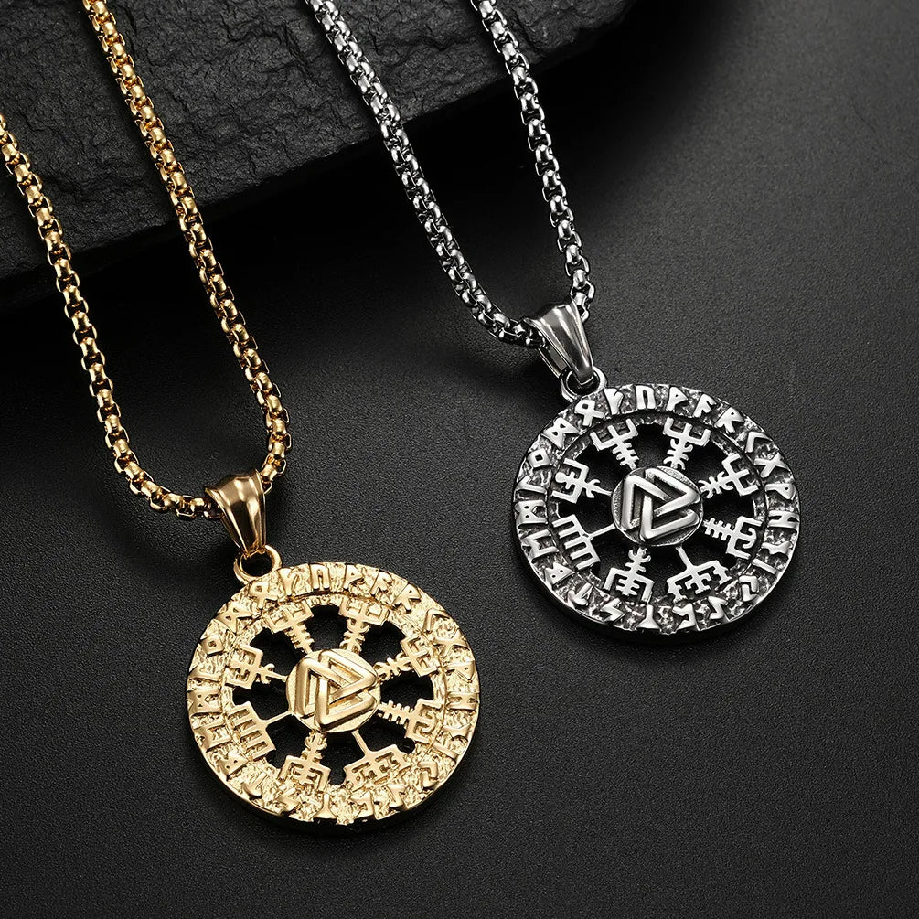 Moge Jewelry Collier Homme New Arrival Male Vintage Stainless Steel Pendant Rune Disc Viking Necklace Men