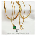 Carline Gold Plated Fashion Wholesale Stainless Steel Square Zircon Pendant Minimalist Design Necklaces for Women